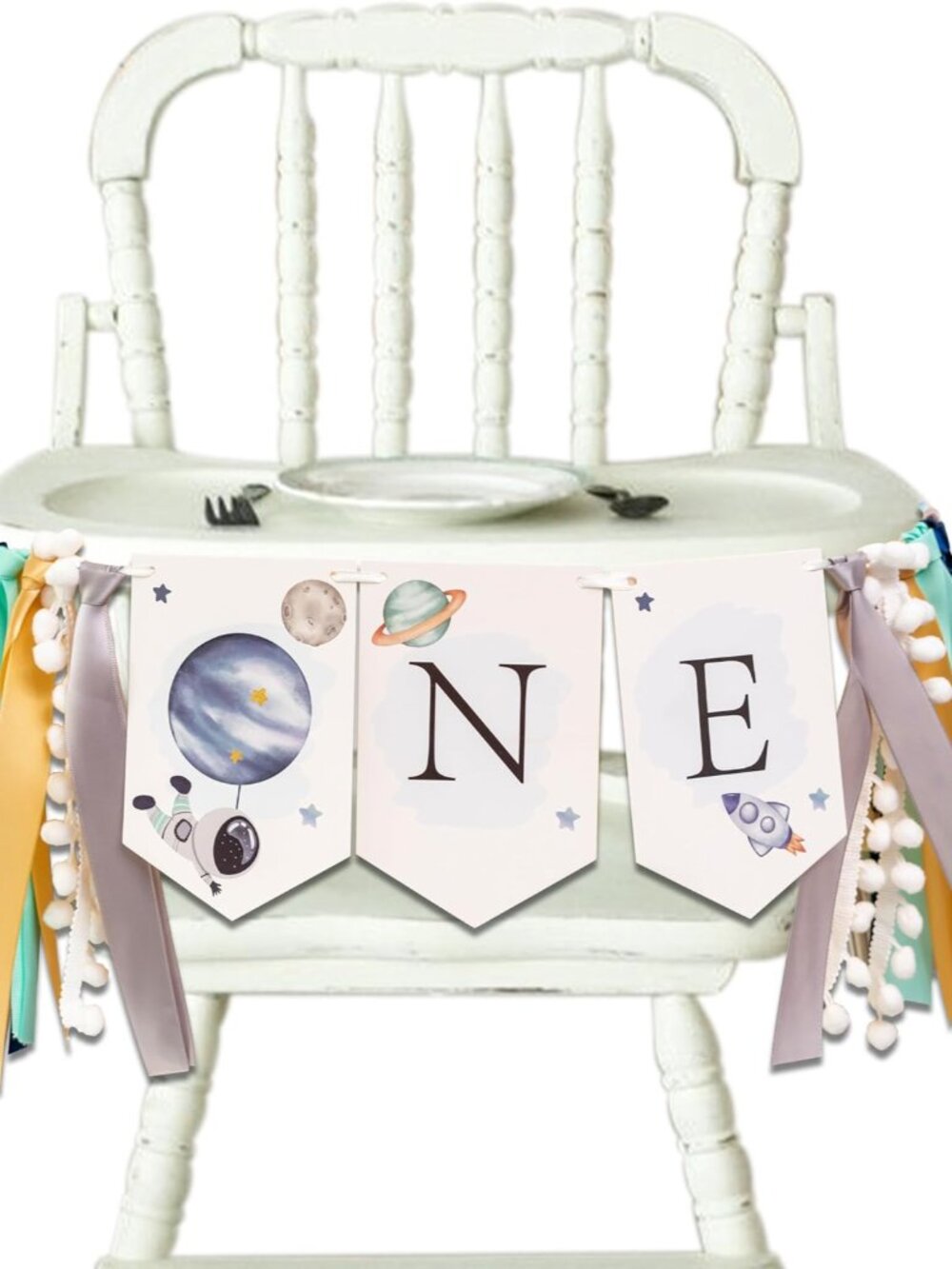 First Trip Around the Sun One Birthday Highchair Banner - Outer Space Planets As